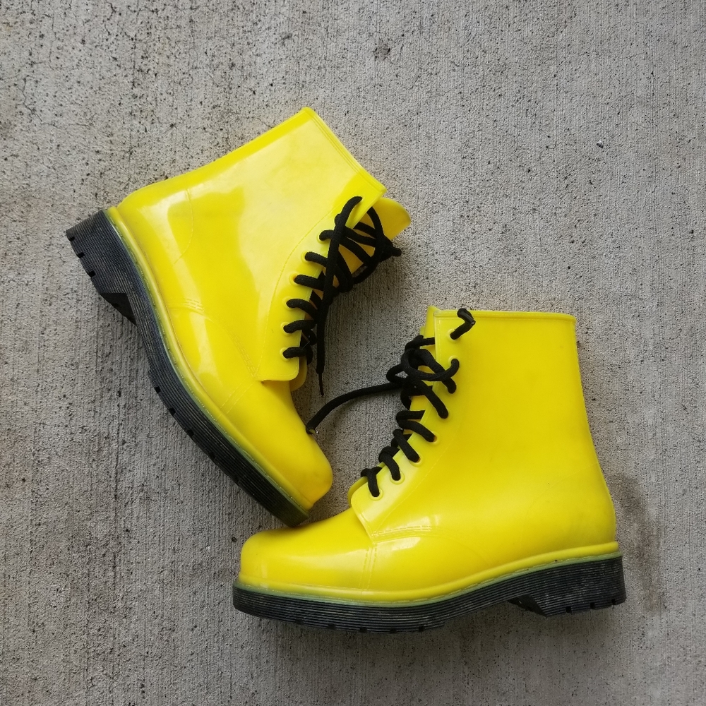 H2K Women's Lace-up Ankle Height Jelly Rain Boots